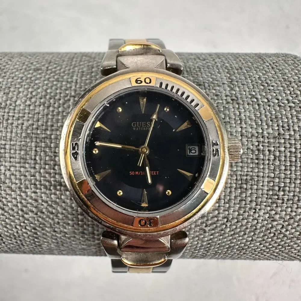 Guess Watch Womens 26mm Round Black Dial Date Two Tone 5.5